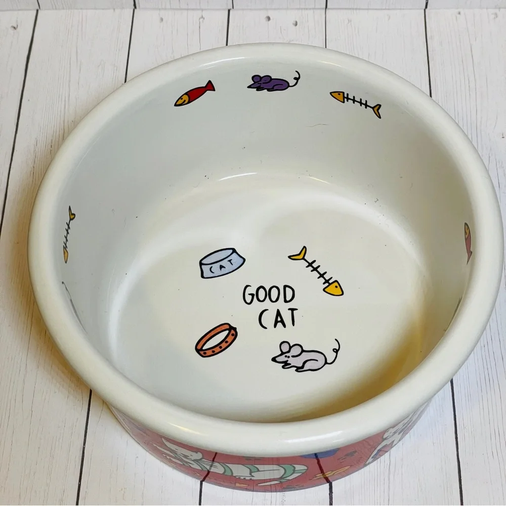Large Cat Bowl Stoneware Signature by Riviera Van Beers